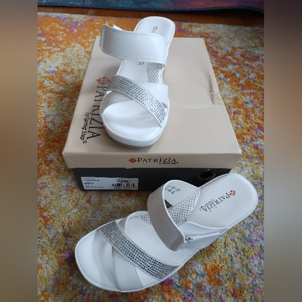 Spring Step Patrizia White Embellished Sandals 37 NWB